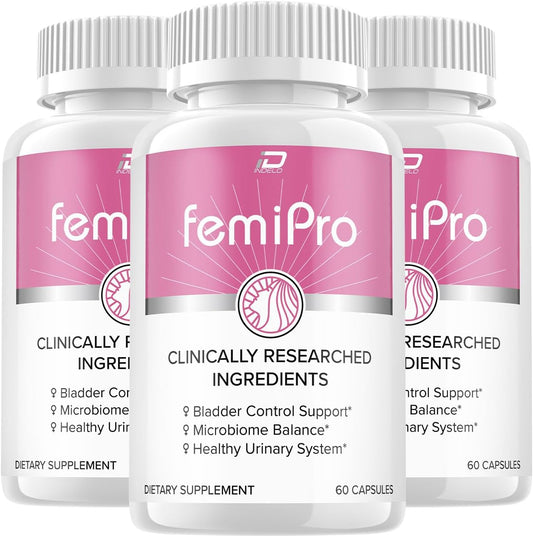 3 Pack Indelo FemiPro Bladder Support Supplement - 24 Hour Urinary Control with Microbiome Probiotic Pills for Bladder Health - Femie Pro Reviews