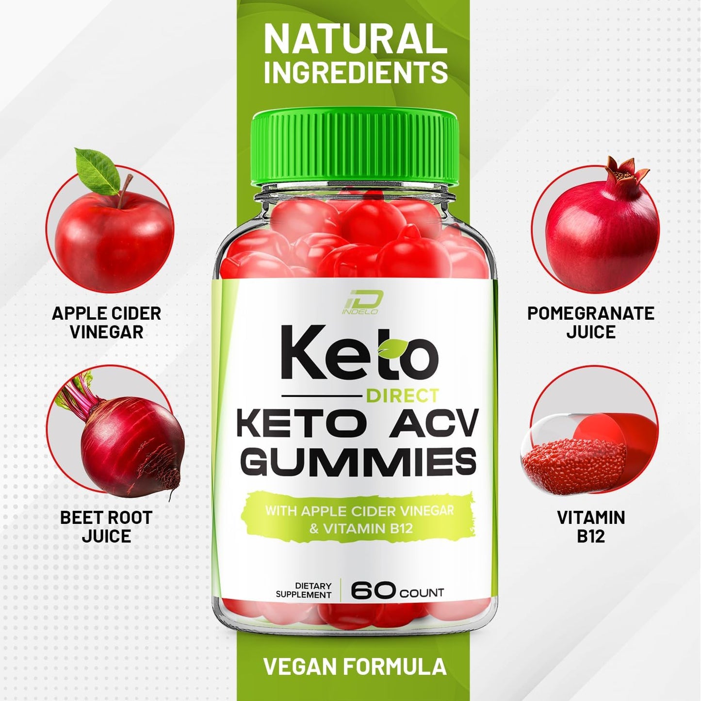 3-Pack Keto Direct ACV Gummies with Vitamin B12 - 1000MG Apple Cider Vinegar Gummies for Keto Diet Support
