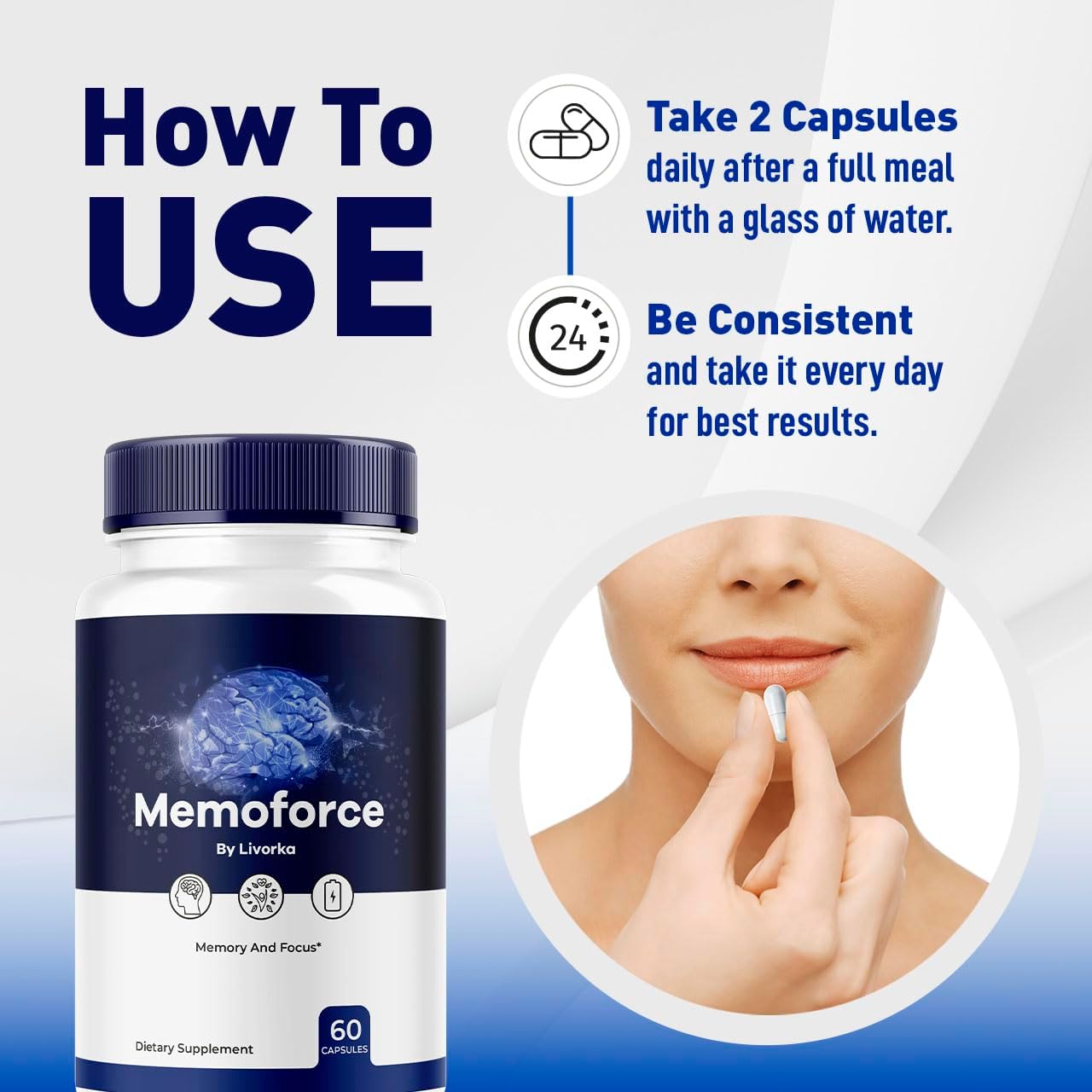 3 Pack LIVORKA Memoforce Brain Supplement Capsules - 180 Pills for 3 Months, Reviews & Benefits Included