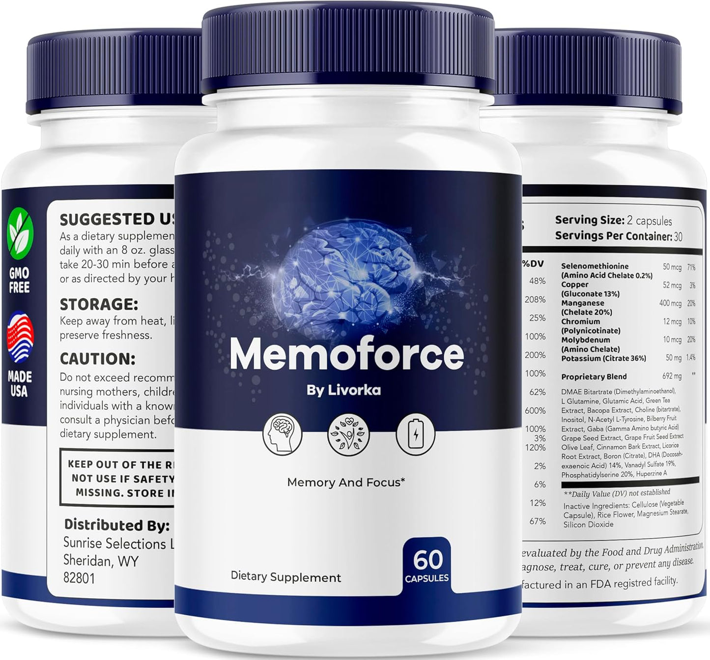 3 Pack LIVORKA Memoforce Brain Supplement Capsules - 180 Pills for 3 Months, Reviews & Benefits Included