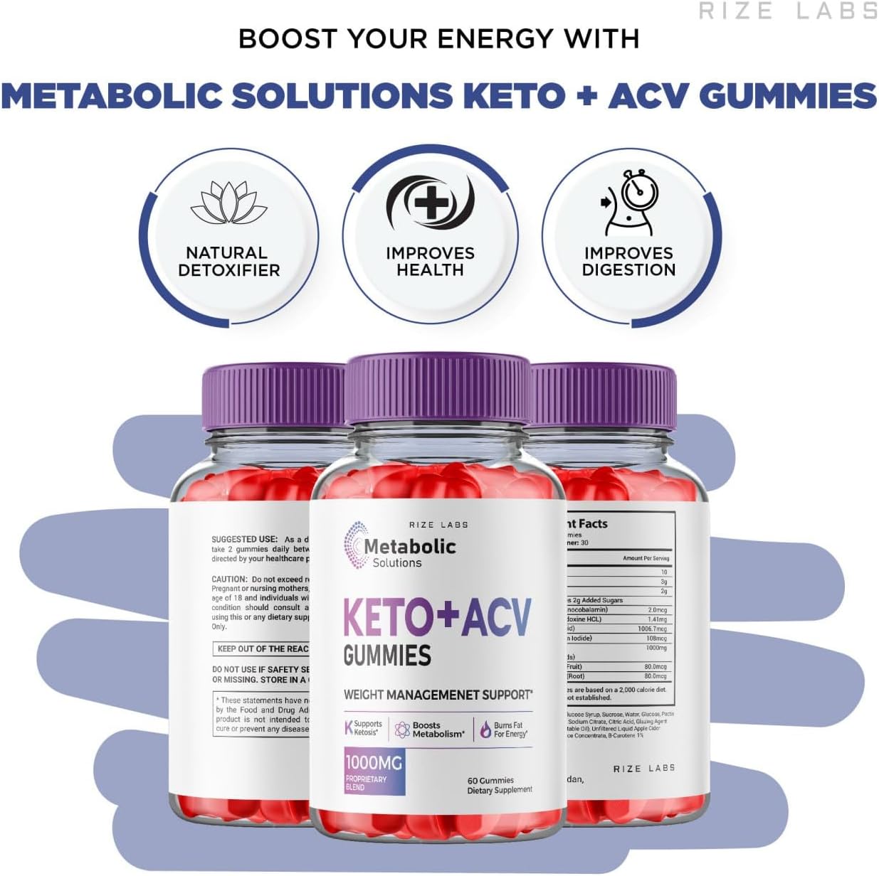 3 Pack Metabolic Solutions Keto+ACV Gummies for Advanced Slimming Formula - 180 Gummies, Advanced Formula Supplement with Reviews by Rize Labs