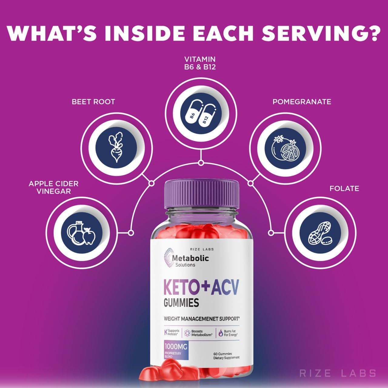 3 Pack Metabolic Solutions Keto+ACV Gummies for Advanced Slimming Formula - 180 Gummies, Advanced Formula Supplement with Reviews by Rize Labs