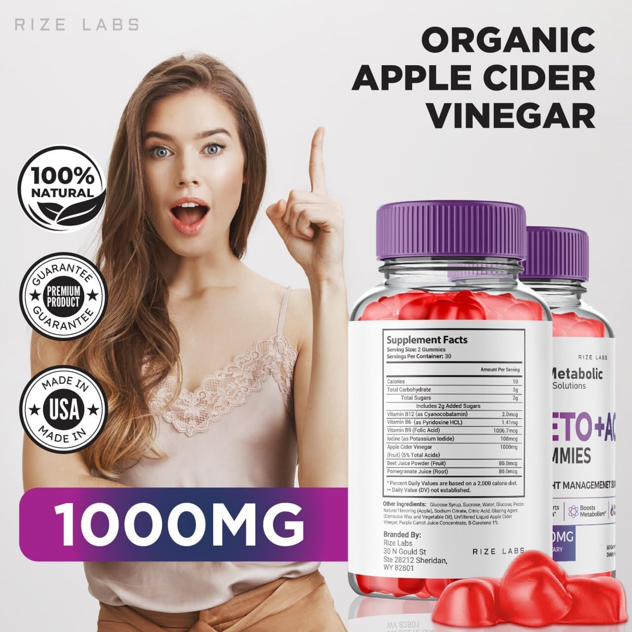 3 Pack Metabolic Solutions Keto+ACV Gummies for Advanced Slimming Formula - 180 Gummies, Advanced Formula Supplement with Reviews by Rize Labs