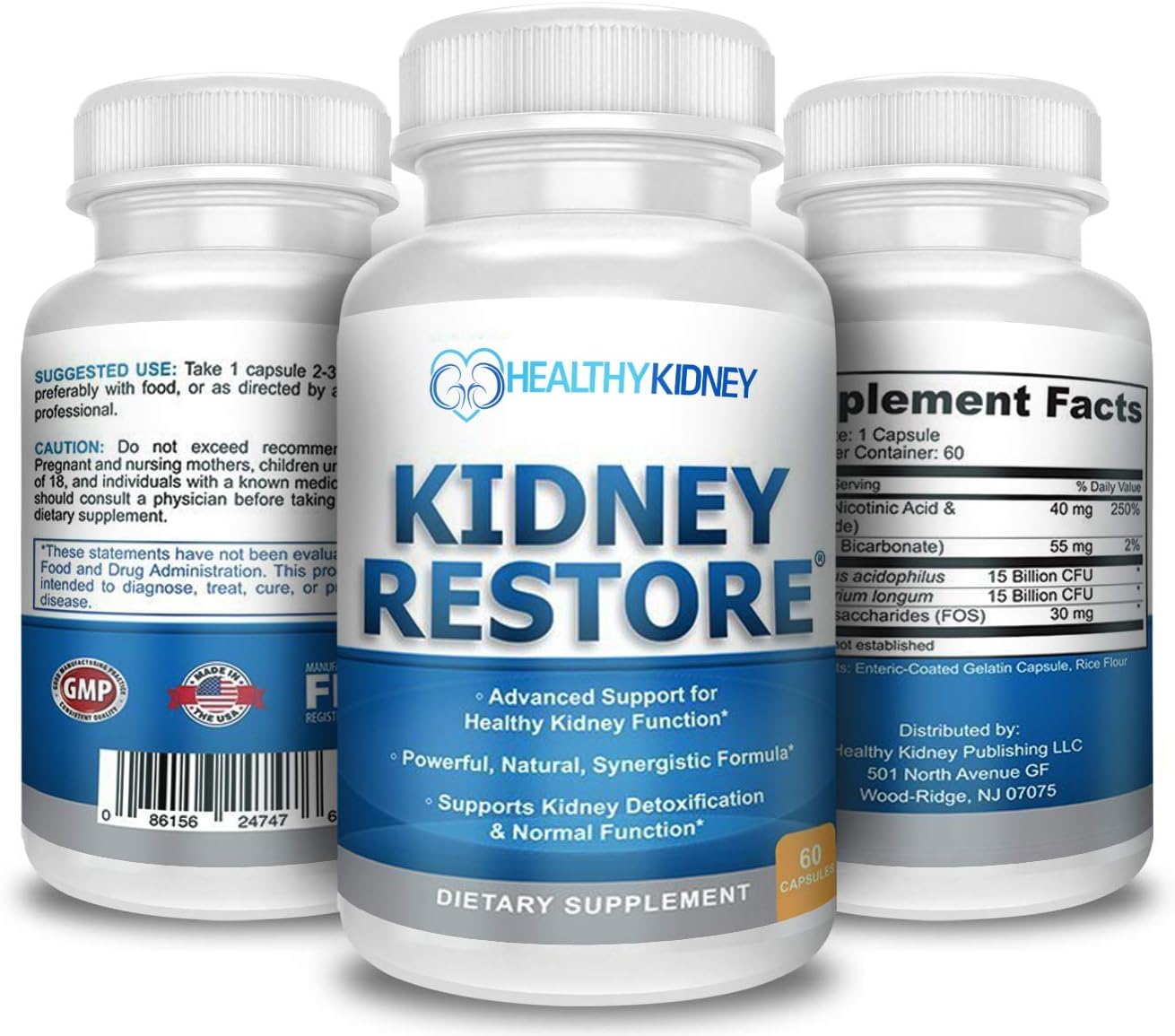 3 Pack Natural Kidney Cleanse & Detox with Sodium Bicarbonate Capsules - Supports Normal Kidney Function & Health, 60 Capsules