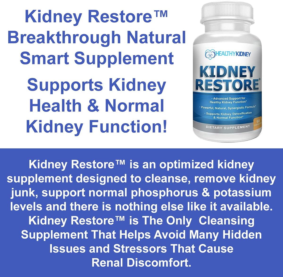 3 Pack Natural Kidney Cleanse & Detox with Sodium Bicarbonate Capsules - Supports Normal Kidney Function & Health, 60 Capsules