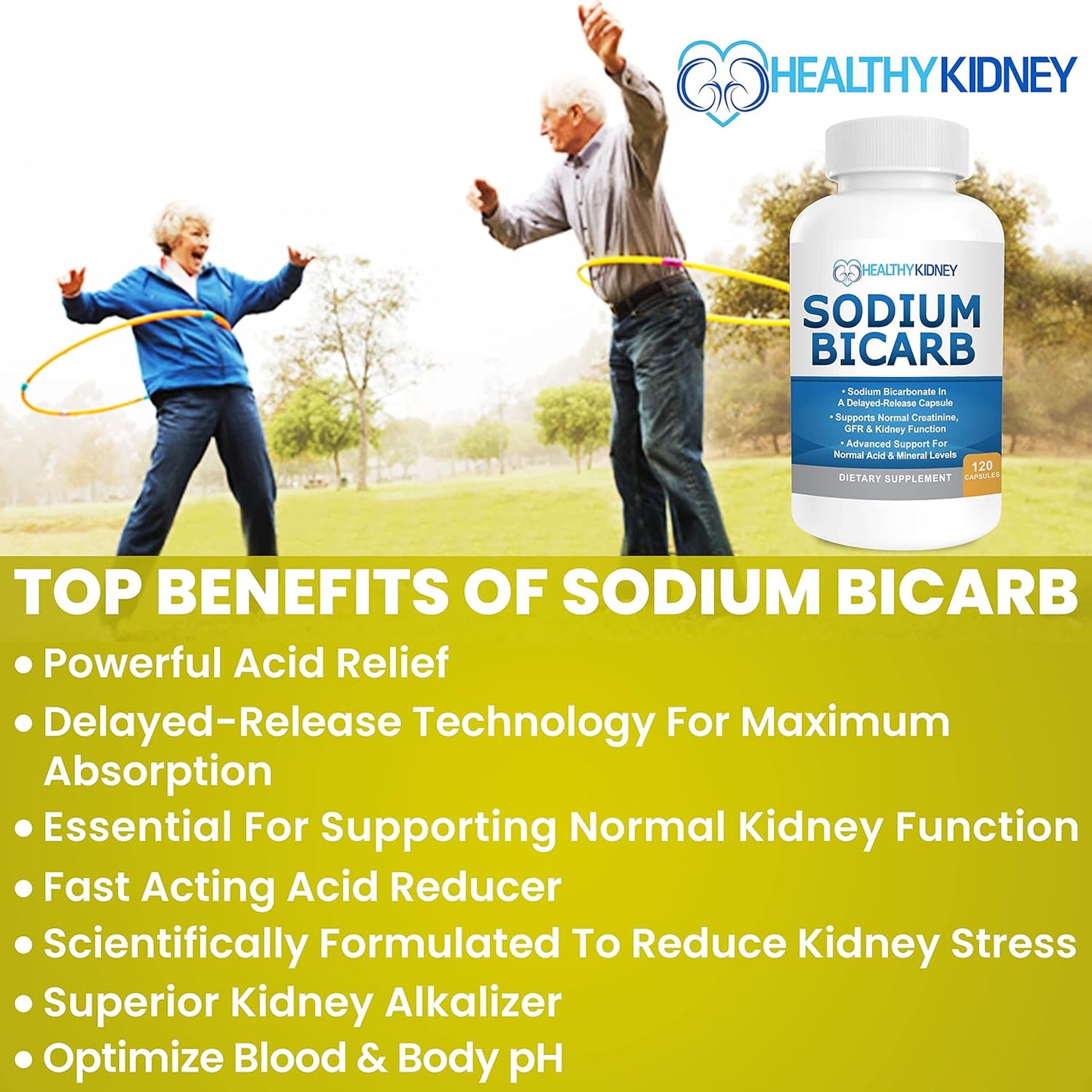 3 Pack Natural Kidney Cleanse & Detox with Sodium Bicarbonate Capsules - Supports Normal Kidney Function & Health, 60 Capsules