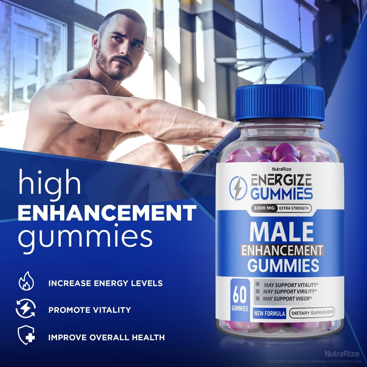 3 Pack NutraRize Energize Gummies for Men - Male Energy Gummy Supplement for Health and Wellness (180 Gummies)