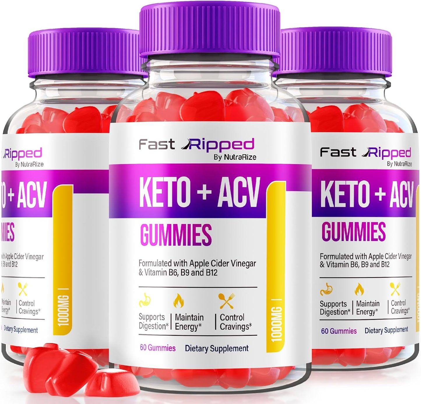 3 Pack NutraRize Fast Ripped Keto+ACV Gummies - Advanced Formula with 1000MG Vitamins, Maximum Strength Supplement for Slimming Formula - 180 Gummies
