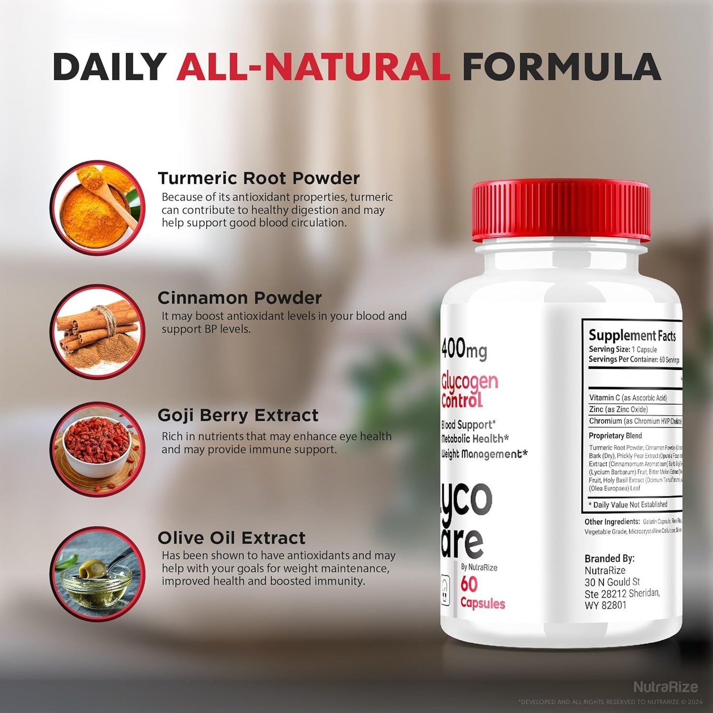 3 Pack NutraRize Glyco Care Capsules - Advanced Blood Support Supplement for Overall Wellness - All Natural Formula with Maximum Strength - 180 Capsules