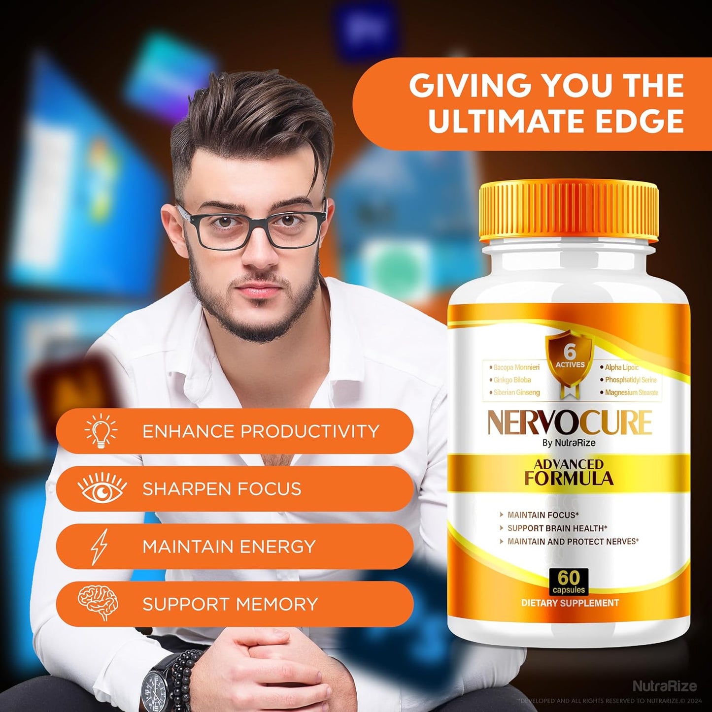 3 Pack NutraRize NervoCure Capsules - All Natural Cognitive Health Supplement - Maximum Strength Brain-Boosting Pills for Holistic Wellness - 180 Capsules