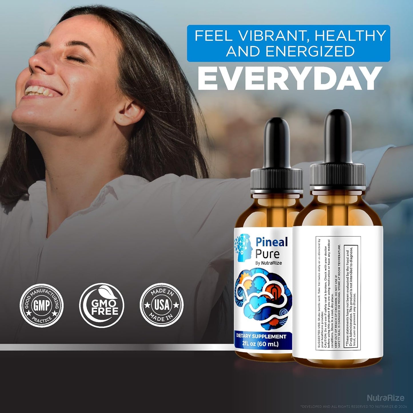 3 Pack NutraRize PinealPure Drops - Official Formula for Cognitive Wellness, Memory, Focus, Concentration - 90 Servings