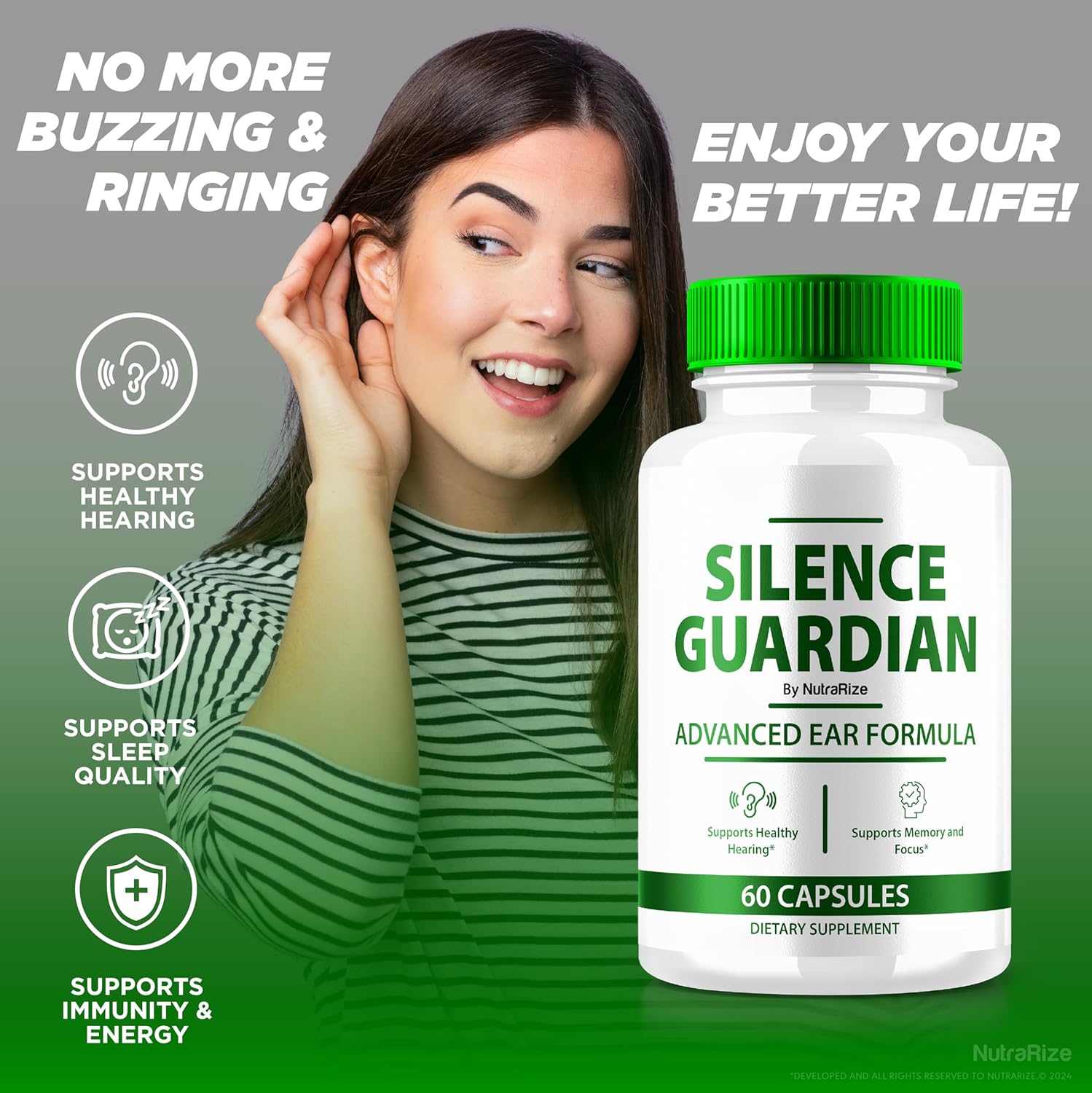 3 Pack NutraRize Silence Guardian Advanced Ear Formula - 360 Hearing Support, All Natural Ingredients, 180 Capsules