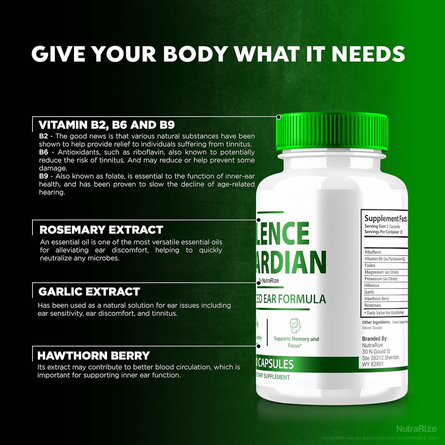 3 Pack NutraRize Silence Guardian Advanced Ear Formula - 360 Hearing Support, All Natural Ingredients, 180 Capsules