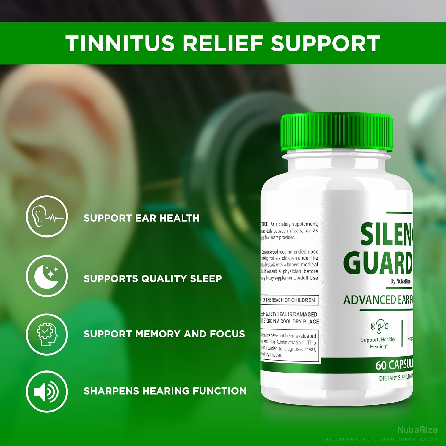 3 Pack NutraRize Silence Guardian Advanced Ear Formula - 360 Hearing Support, All Natural Ingredients, 180 Capsules