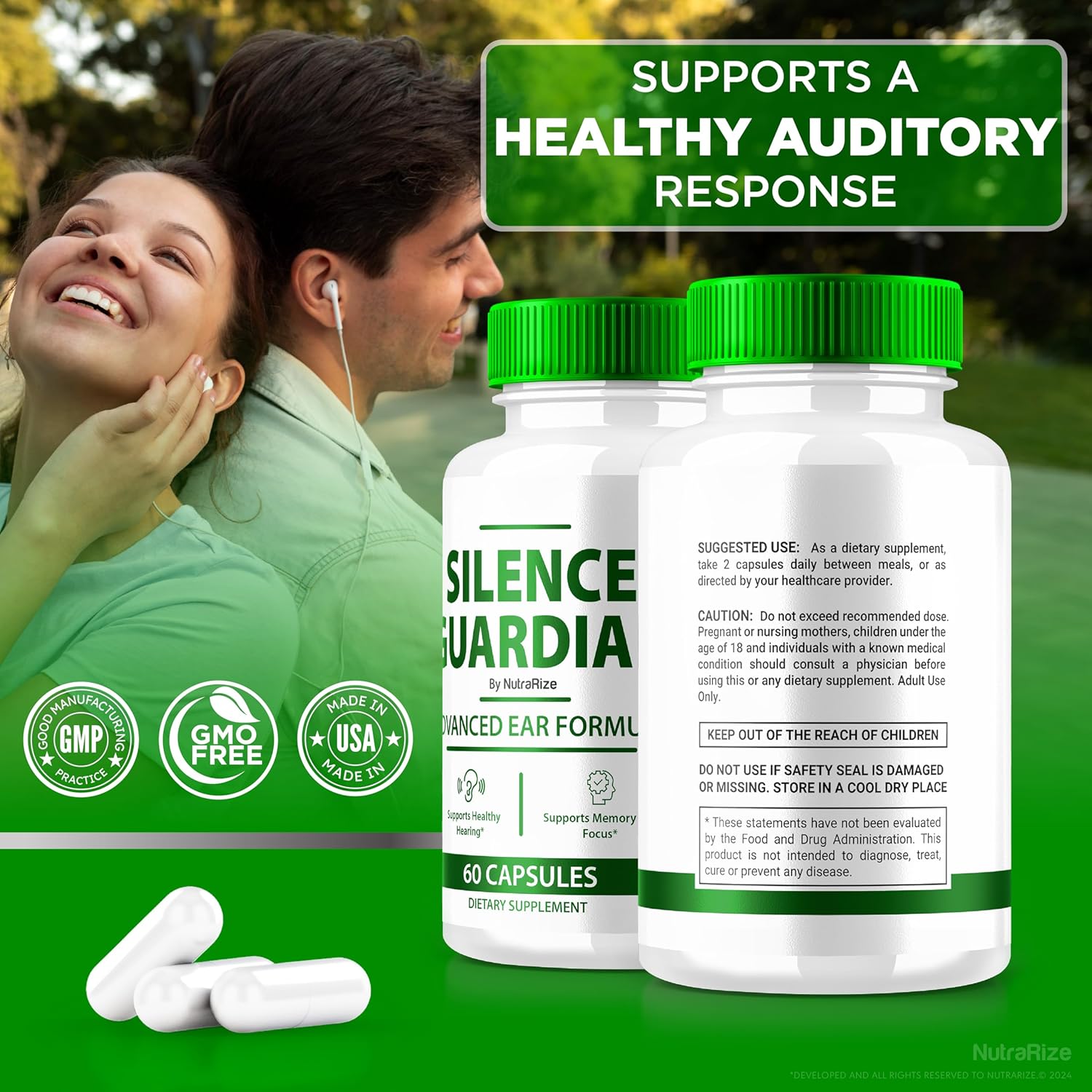 3 Pack NutraRize Silence Guardian Advanced Ear Formula - 360 Hearing Support, All Natural Ingredients, 180 Capsules