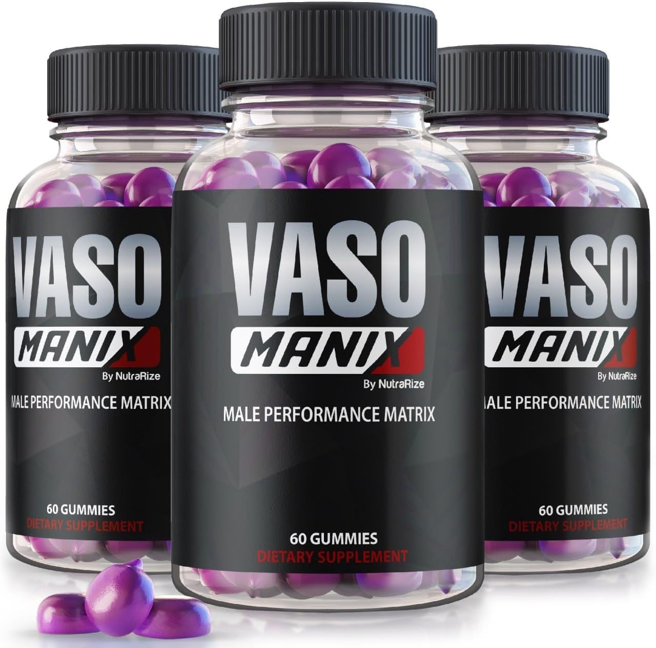 3 Pack NutraRize VasoManix Gummies - Classic Male Supplement for Performance, Confidence, and Health - All Natural Formula - Official Reviews - 180 Gummies