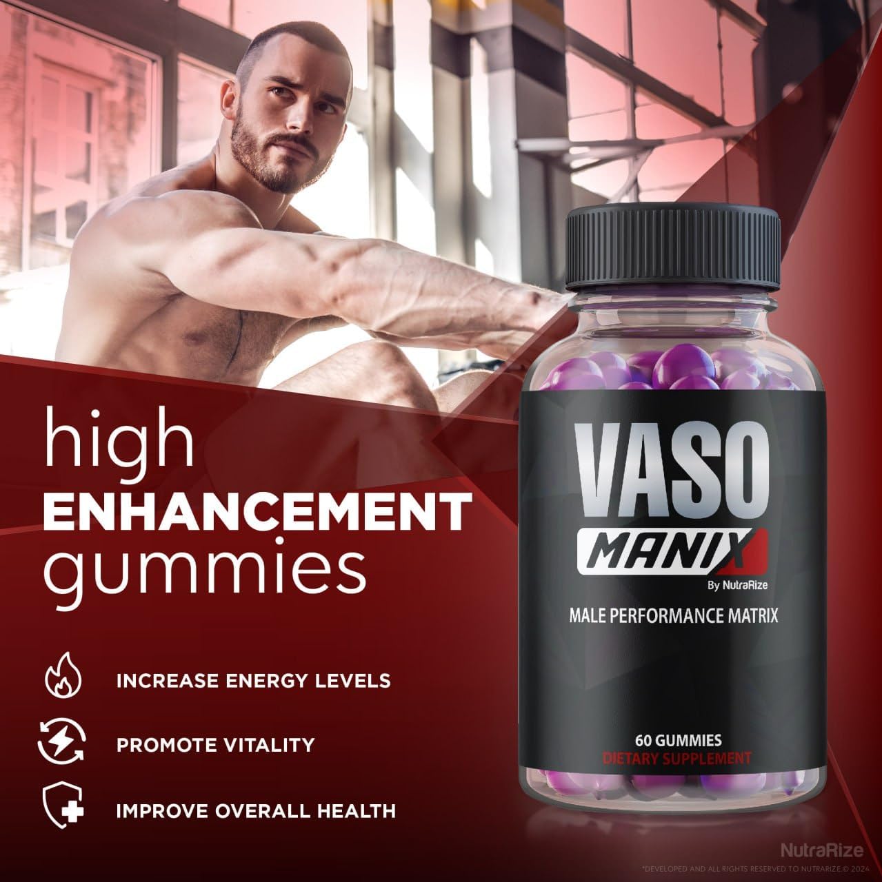 3 Pack NutraRize VasoManix Gummies - Classic Male Supplement for Performance, Confidence, and Health - All Natural Formula - Official Reviews - 180 Gummies