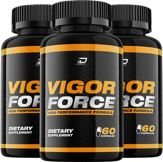 3 Pack of Indelo Vigor Force for Men Capsules - Advanced Formula Dietary Supplement with All Natural Support Formula - 180 Capsules