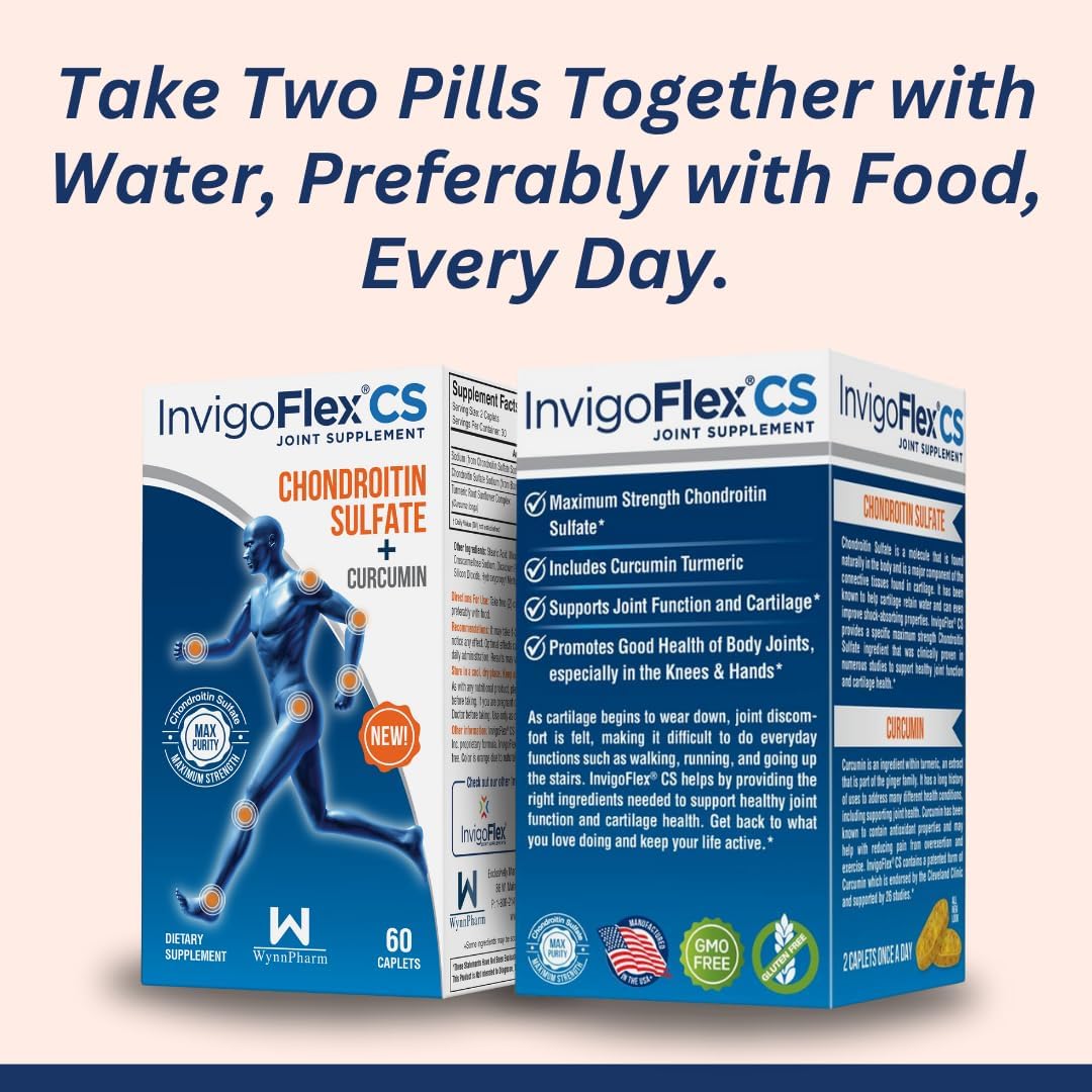 3 Pack of INVIGOFLEX Premium Joint Supplement with Chondroitin Sulfate, Turmeric Curcumin for Knee, Hand, Back & Hip - Non GMO