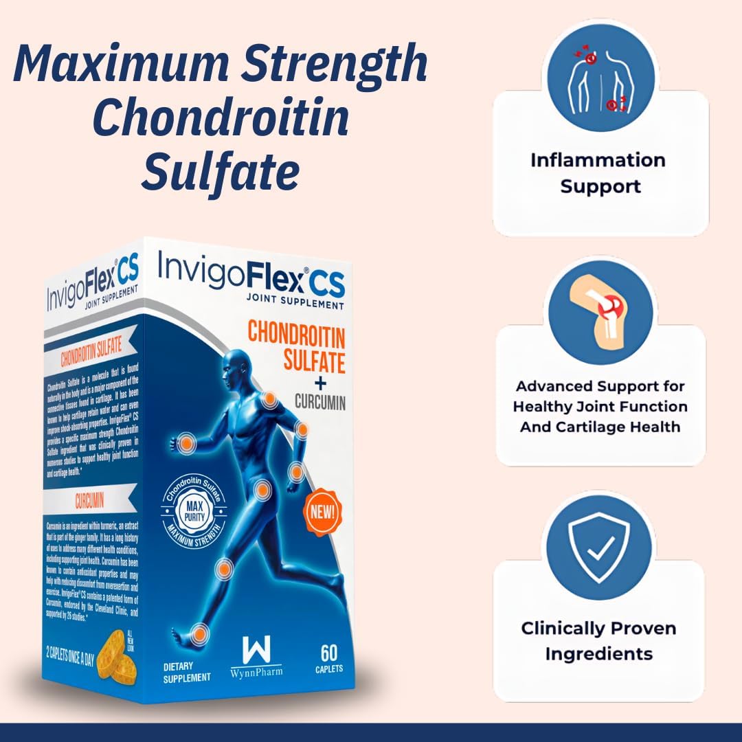 3 Pack of INVIGOFLEX Premium Joint Supplement with Chondroitin Sulfate, Turmeric Curcumin for Knee, Hand, Back & Hip - Non GMO