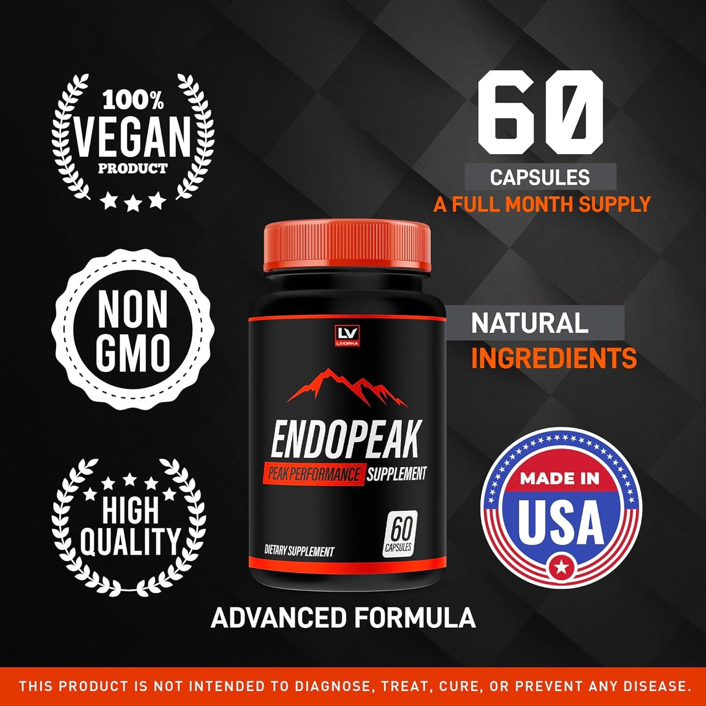 3 Pack of LIVORKA Endopeak Male Performance Supplement - 180 Capsules for 3 Months, Endopeak Pills for Men with Positive Reviews