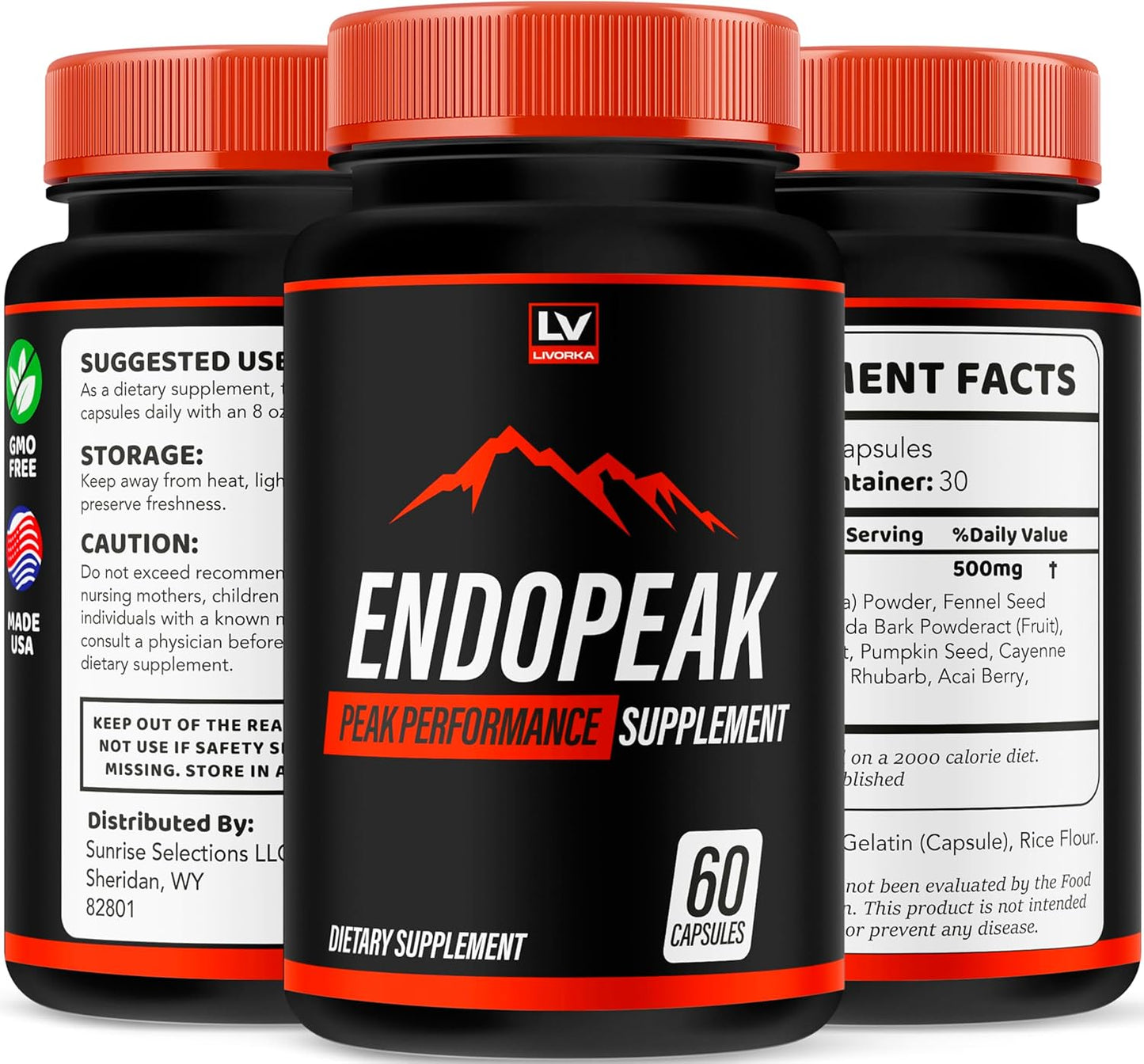 3 Pack of LIVORKA Endopeak Male Performance Supplement - 180 Capsules for 3 Months, Endopeak Pills for Men with Positive Reviews