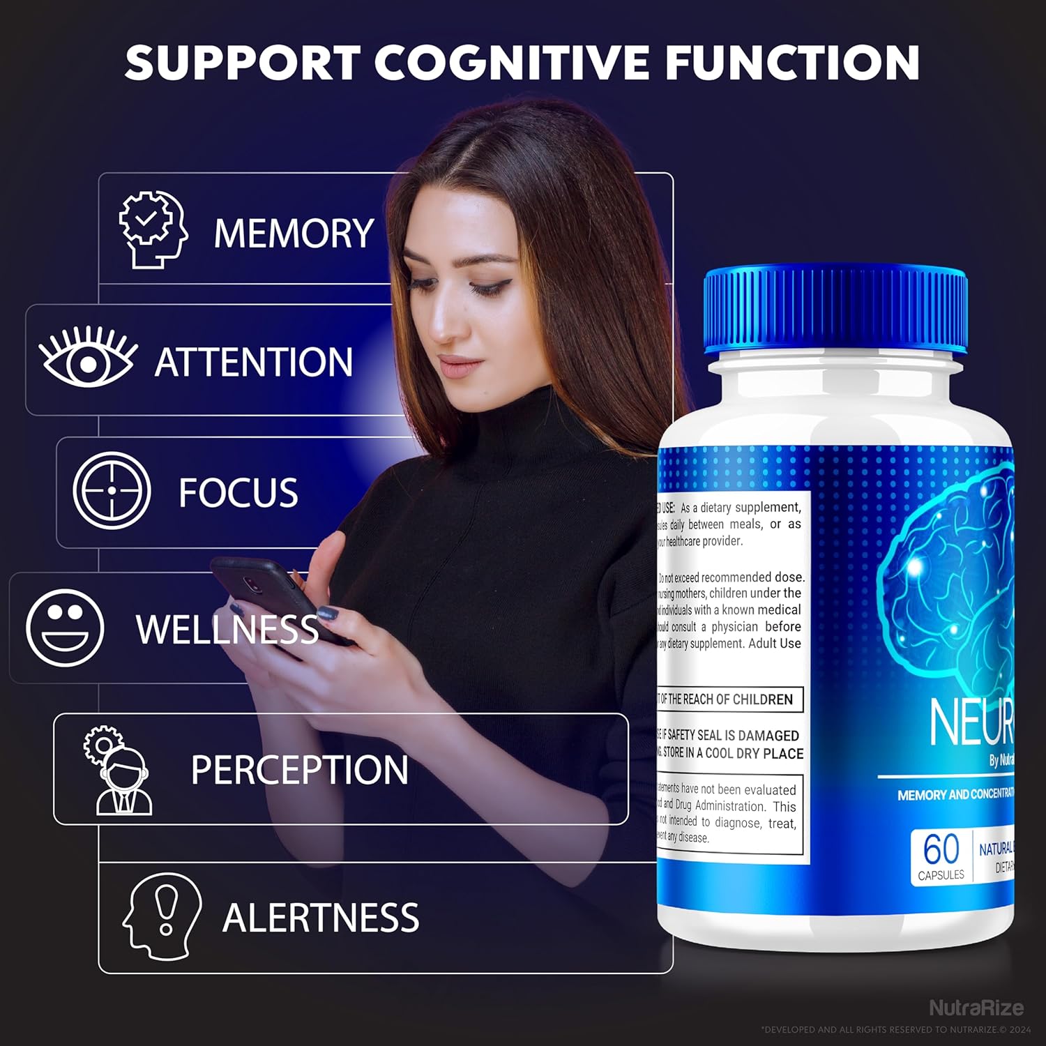 3 Pack of NutraRize NeuroXR Capsules - Premium Cognitive Health Supplement with All Natural Formula for Memory and Focus - 180 Capsules