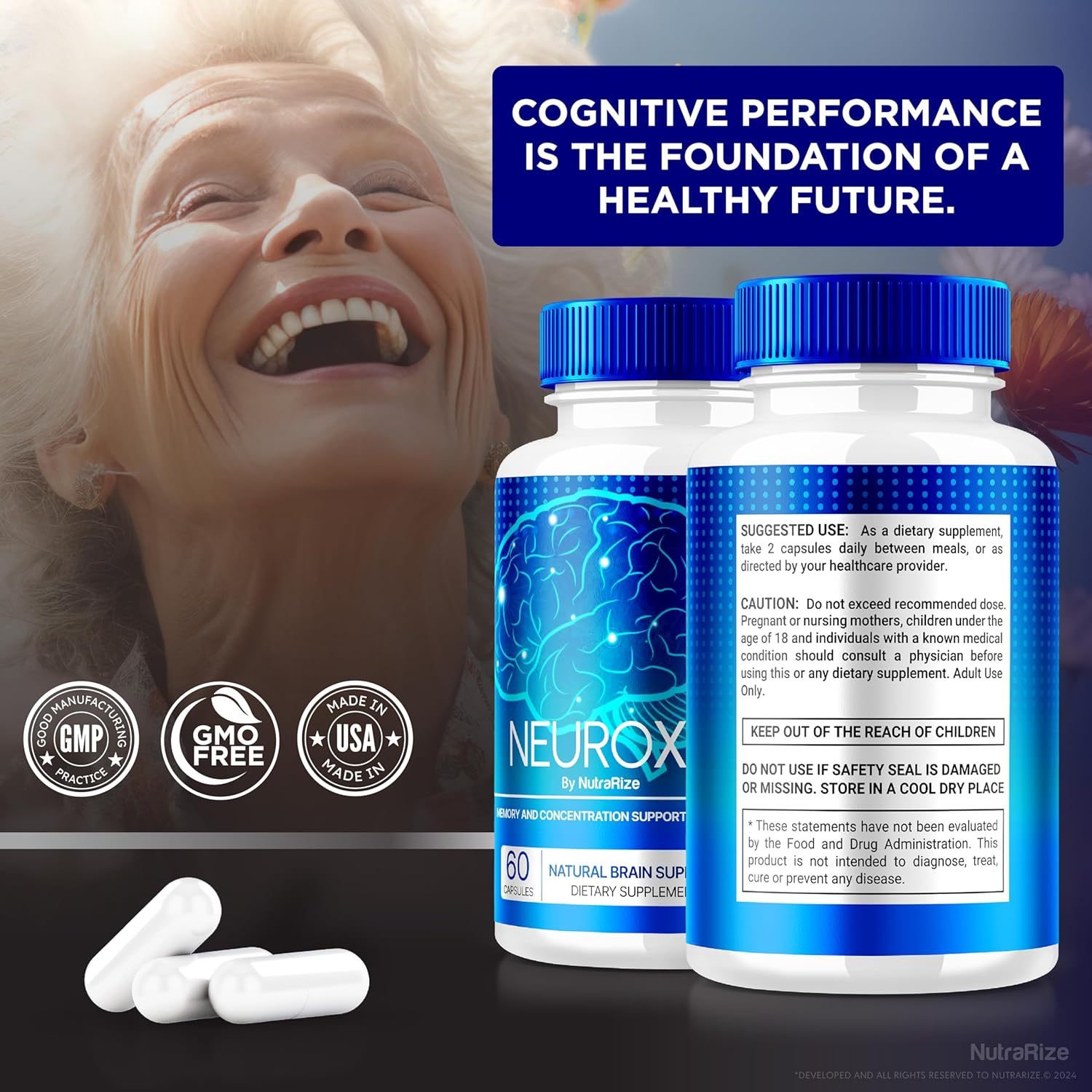 3 Pack of NutraRize NeuroXR Capsules - Premium Cognitive Health Supplement with All Natural Formula for Memory and Focus - 180 Capsules