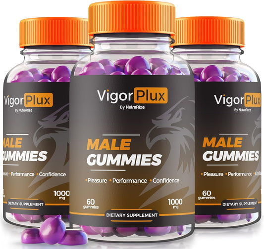 3 Pack of NutraRize VigorPlux Male Gummies for Men - All-Natural Supplement for Performance and Confidence (180 Gummies)