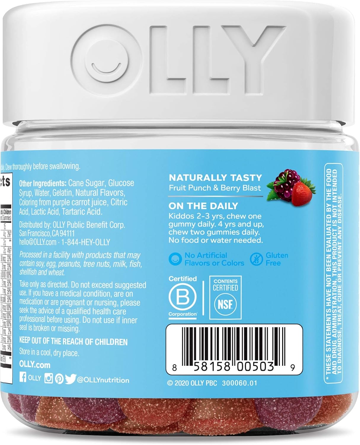 3 Pack of OLLY Kids Multivitamin + Probiotic Gummy Supplements, 70 Berry Flavored Chewables - Vitamins A, C, D, E, B, Zinc, Probiotics included