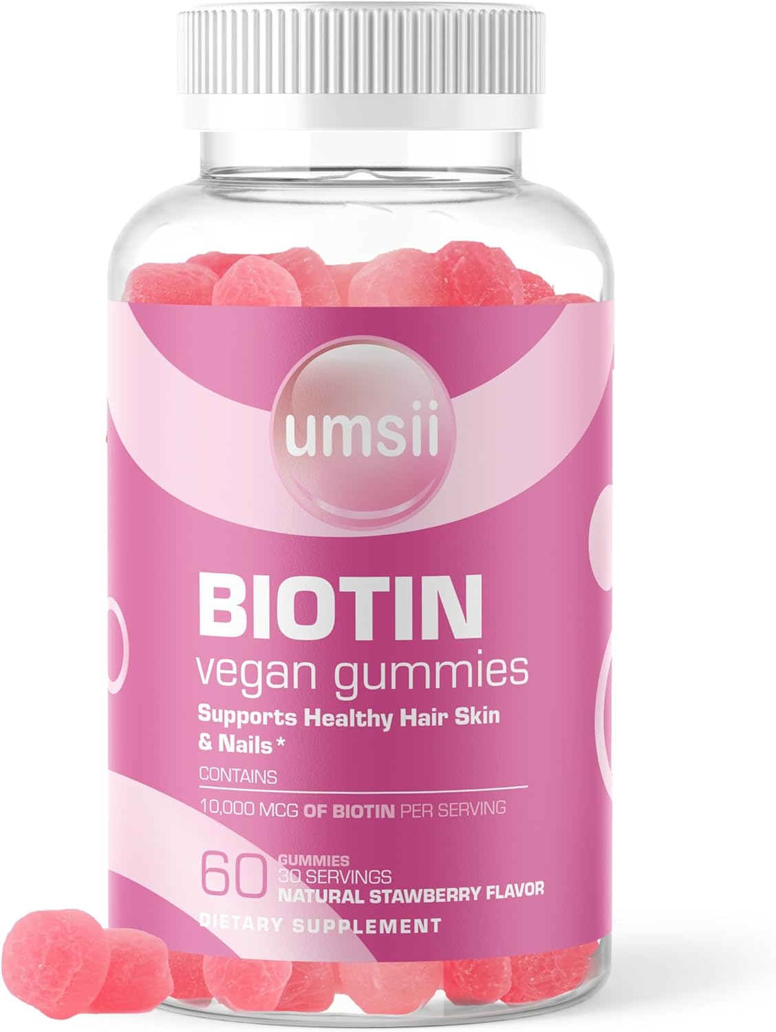 3 Pack of Umsii Biotin Vegan Gummies - 10,000 mcg Per Serving - Made in the USA - 180 Gummies Total