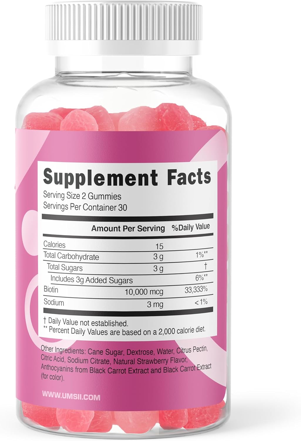 3 Pack of Umsii Biotin Vegan Gummies - 10,000 mcg Per Serving - Made in the USA - 180 Gummies Total