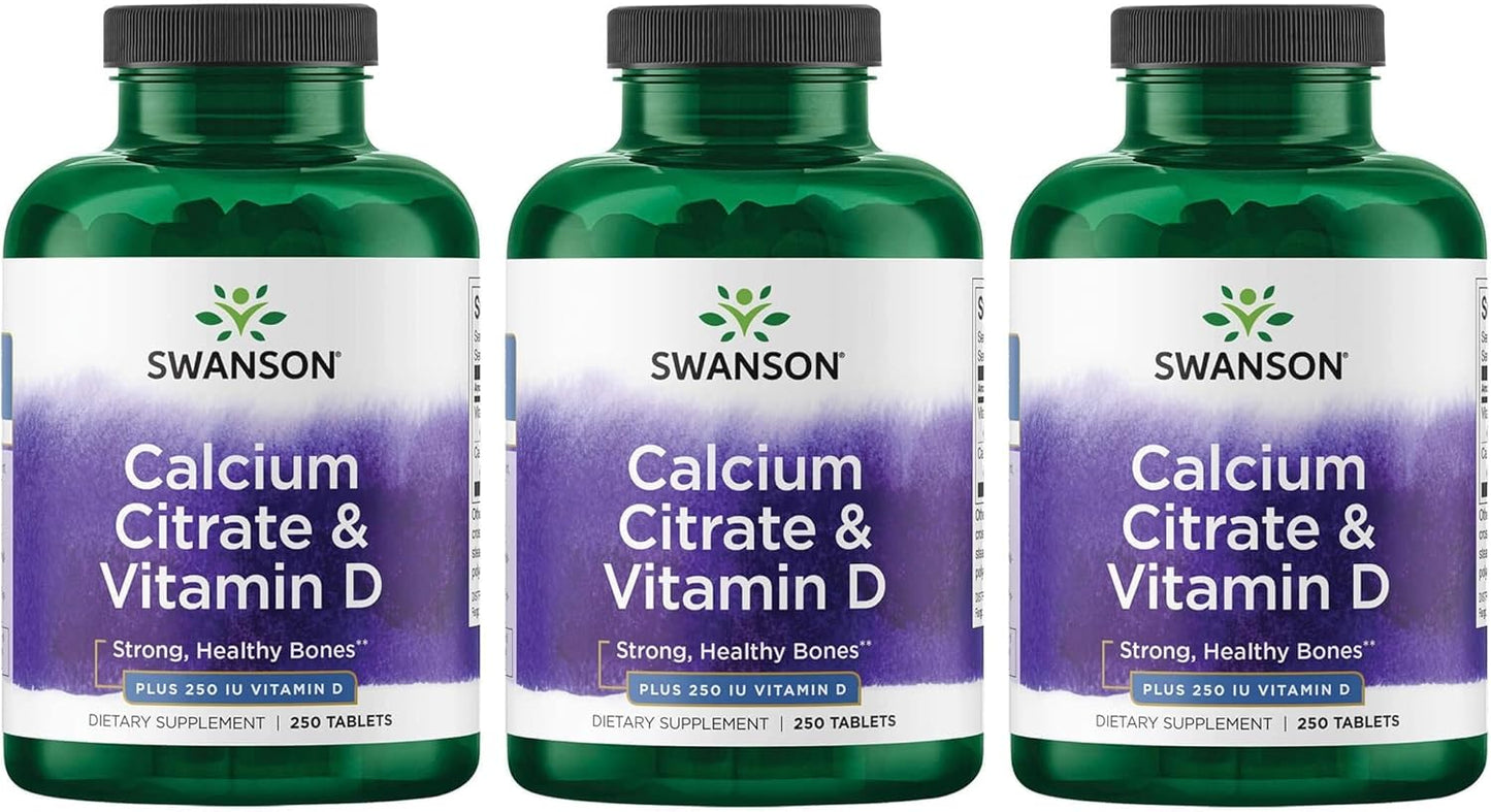 3 Pack Swanson Calcium Citrate & Vitamin D3 250 Tablets - Bone Health Supplement
