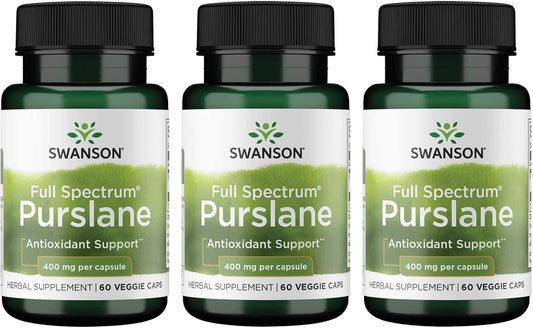 3 Pack Swanson Full Spectrum Purslane 400mg 60 Veg Capsules - Antioxidant & Heart Health Support