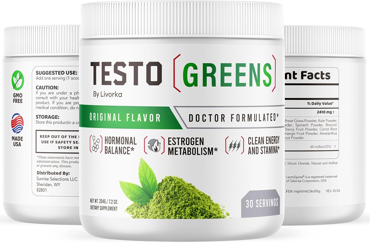 3 Pack TestoGreens Powder - Advanced & All Natural Formula, 90 Servings for 3 Months