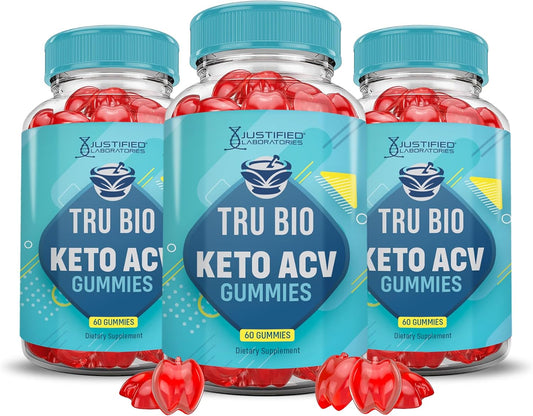 3-Pack Tru Bio Keto ACV Gummies (1000MG) with Pomegranate & Beet Juice Powder - Vegan & Non GMO - 180 Gummies