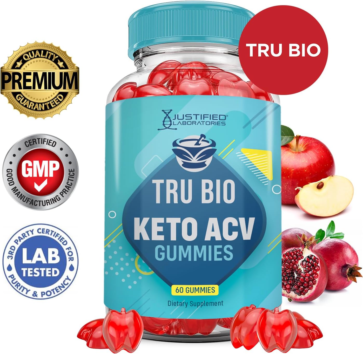 3-Pack Tru Bio Keto ACV Gummies (1000MG) with Pomegranate & Beet Juice Powder - Vegan & Non GMO - 180 Gummies