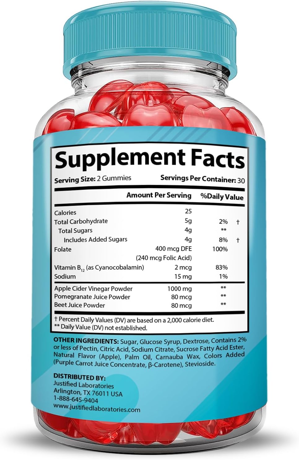 3-Pack Tru Bio Keto ACV Gummies (1000MG) with Pomegranate & Beet Juice Powder - Vegan & Non GMO - 180 Gummies