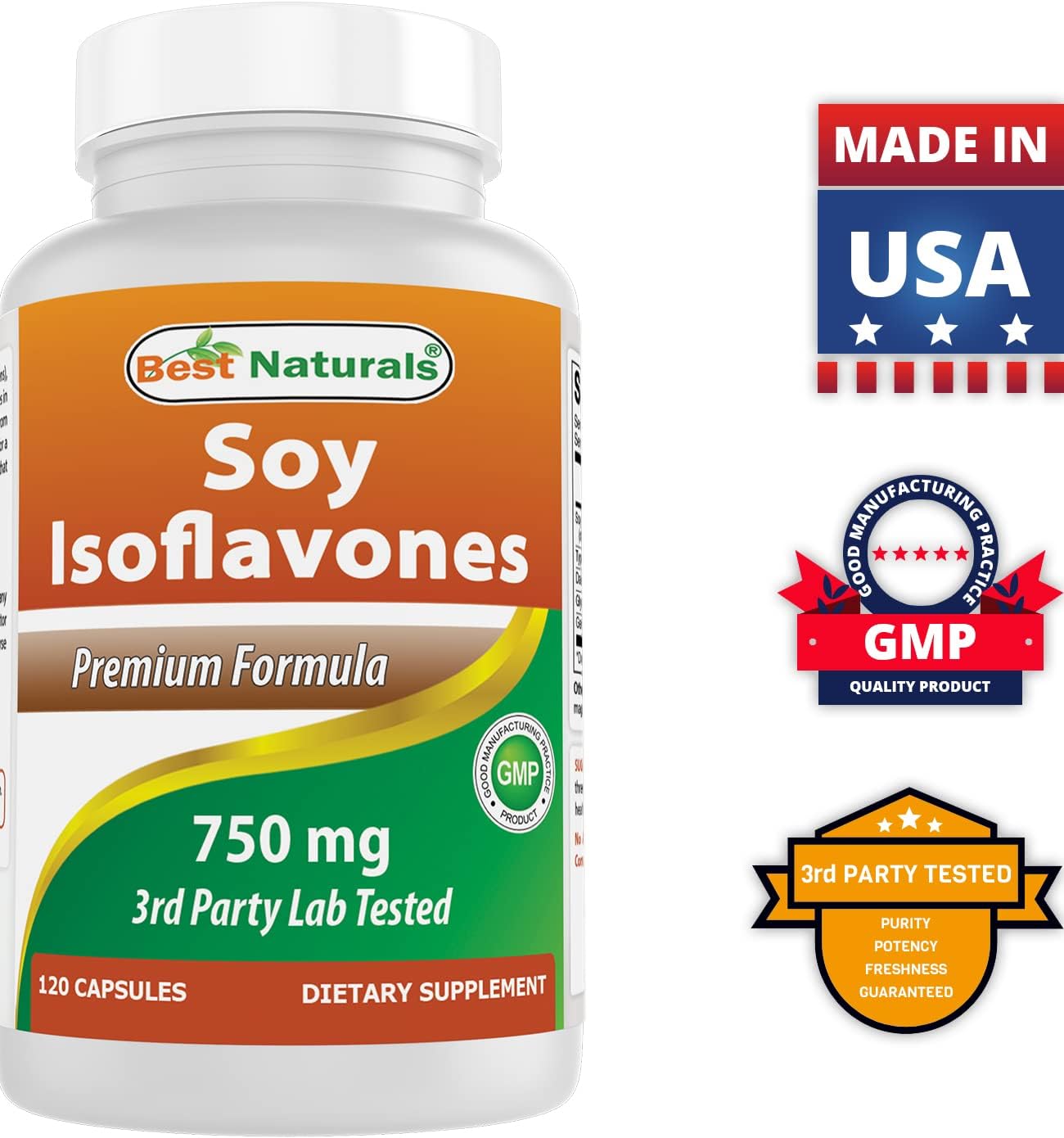 3 Packs of Best Naturals Soy Isoflavones 750mg - Total 360 Capsules