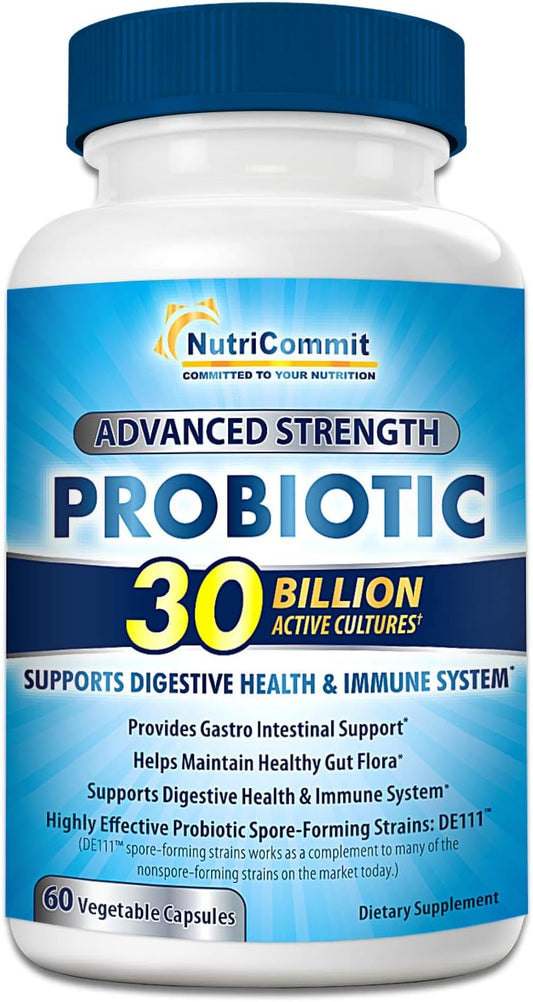 30 Billion Probiotics Supplement with 10 Rare Strains for Immune & Digestive Health - NutriCommit (1 Daily)