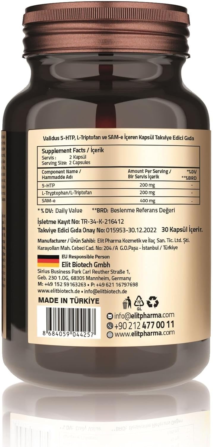 30 Capsules of VALIDUS Extra Smile Mood Support Supplement with 5-HTTP, L-Tryptophan, and Sam-e