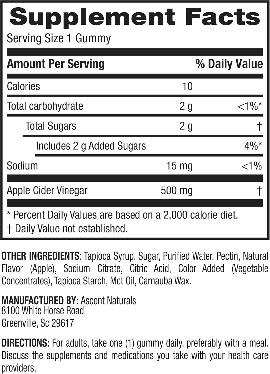 30 Count Earth's Splendor Apple Cider Vinegar Gummies for Digestive Health, Detox & Natural Energy - Vegan, Non-GMO, Gluten-Free - Fruity Flavor