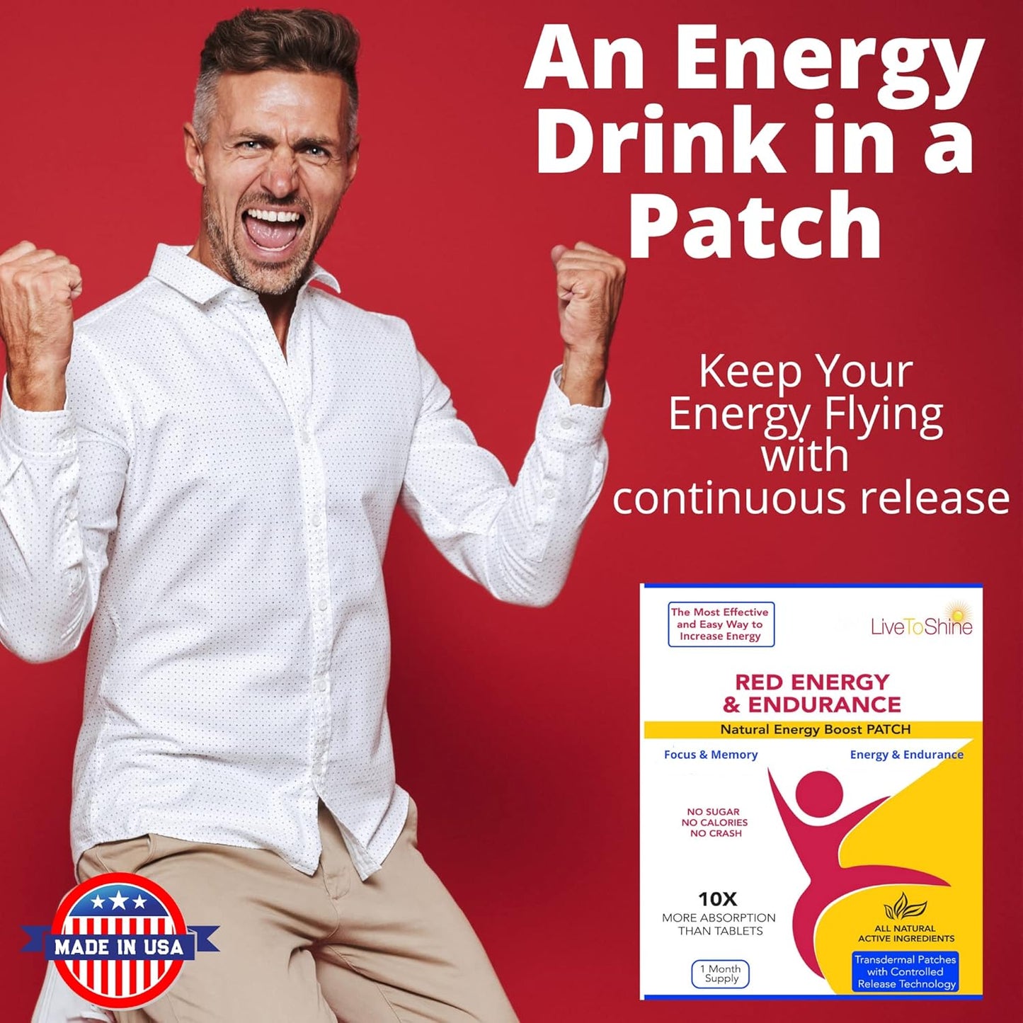 30 USA Made LLT Red Energy & Endurance Patches for Natural Energy Boost