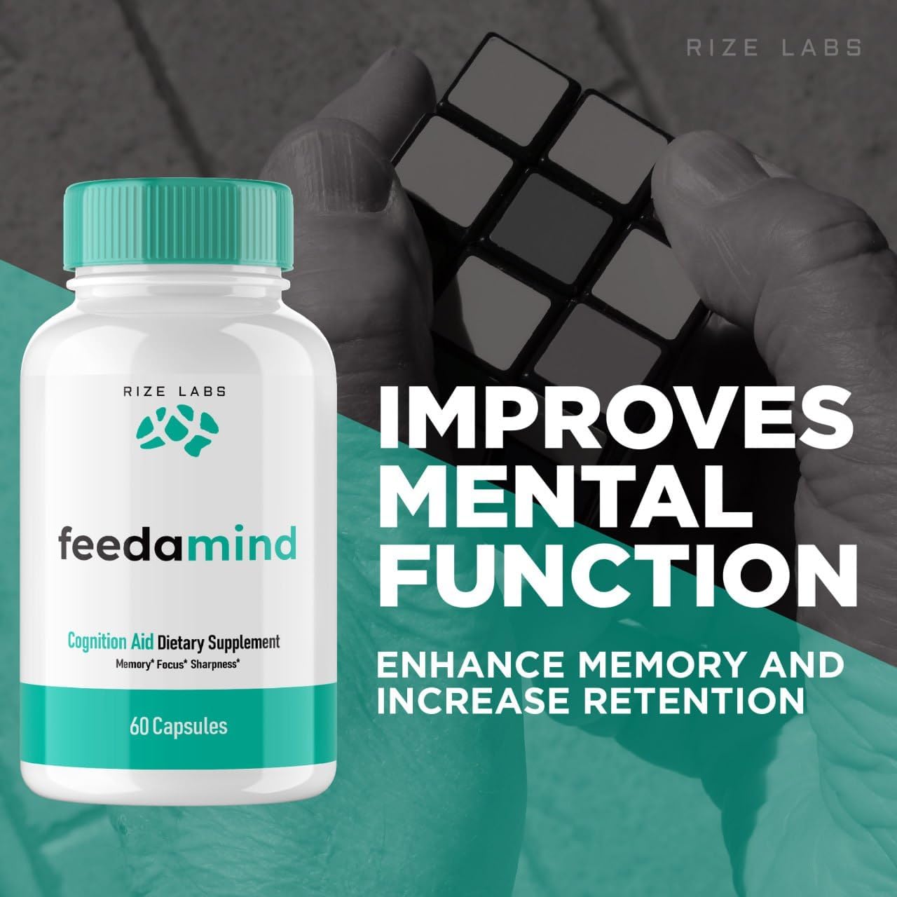 300 Capsules of Rize Labs Feedamind Cognitive Pills - Nootropic Brain Supplement for Memory, Clarity, and Focus