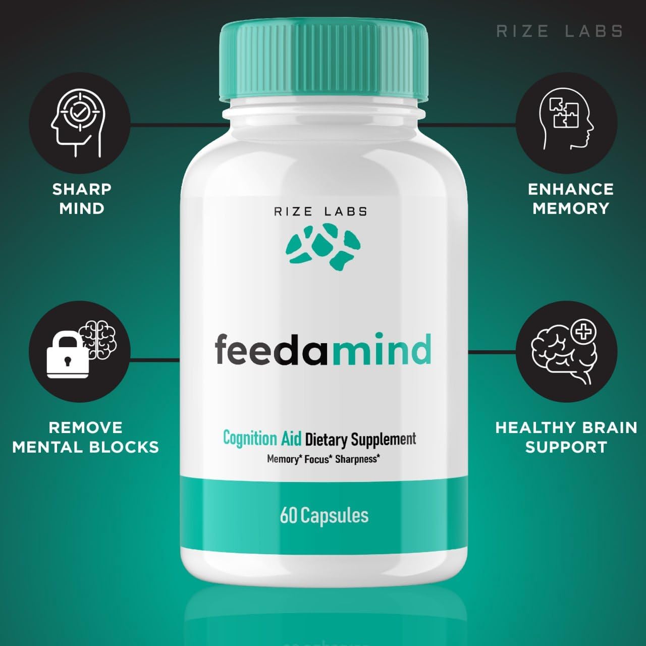300 Capsules of Rize Labs Feedamind Cognitive Pills - Nootropic Brain Supplement for Memory, Clarity, and Focus