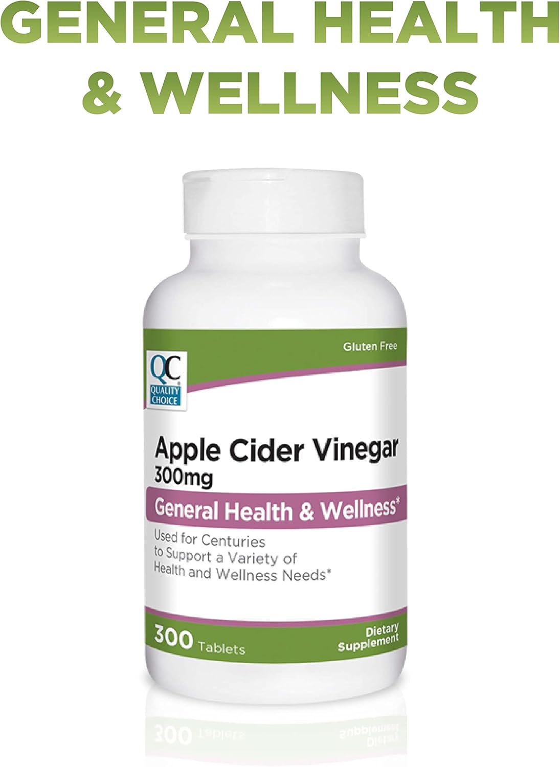300 Count Bottle of Quality Choice Apple Cider Vinegar 300mg Tablets - Dietary Supplement for General Health and Wellness