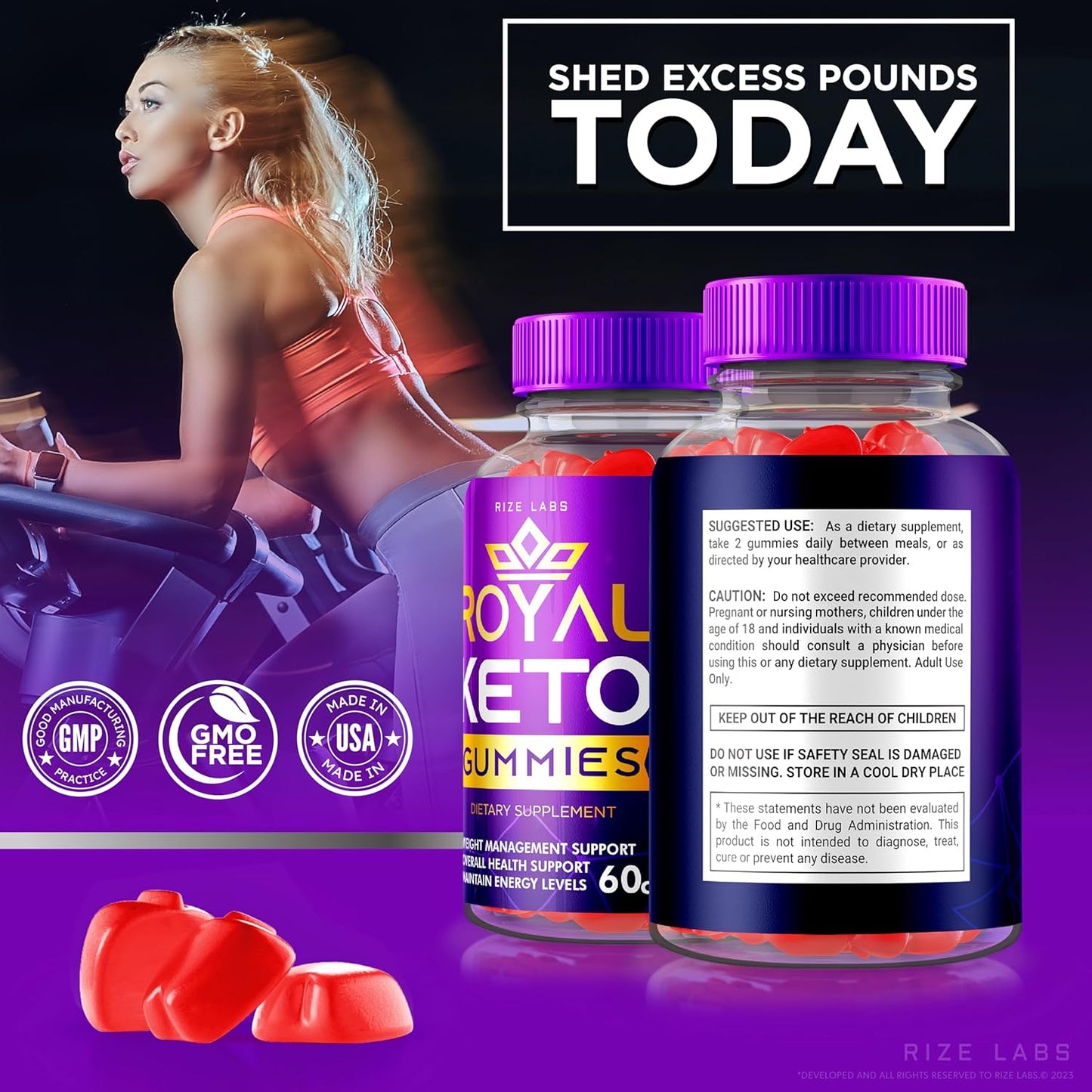 300 Count Rize Labs Royal Keto Gummies with ACV for Slimming Formula - Apple Cider Vinegar Gummies for Men & Women - Pack of 5