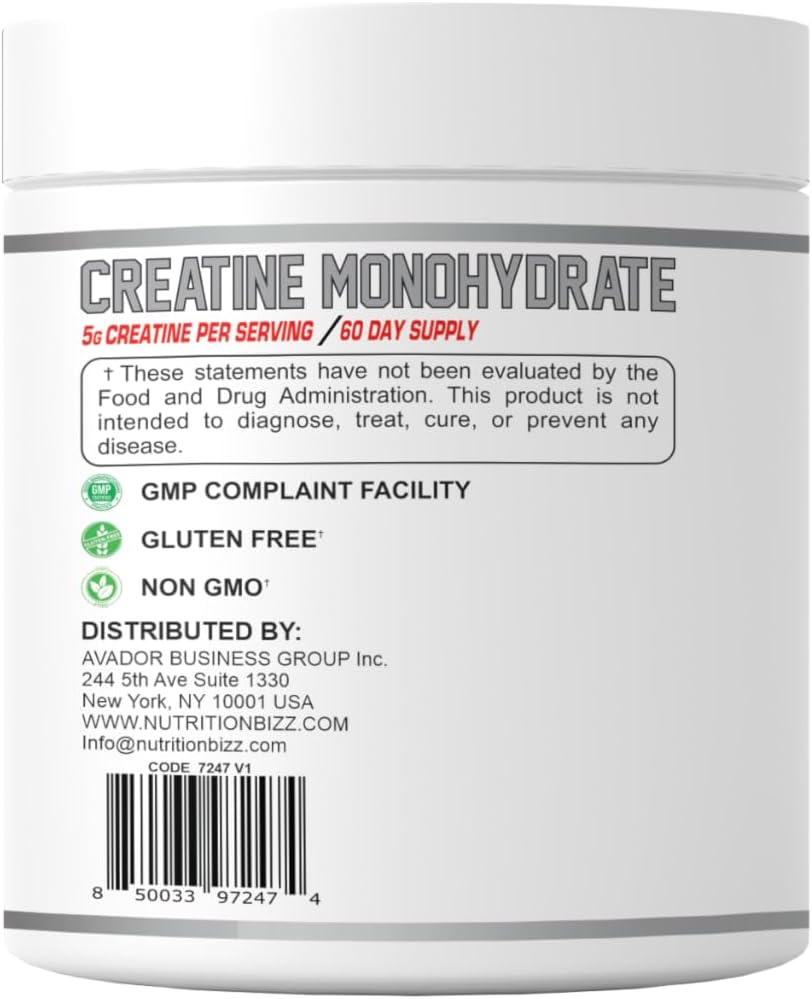 300g Micronized Creatine Monohydrate Powder - Unflavored, 60 Day Supply - 5g Creatine/Serving
