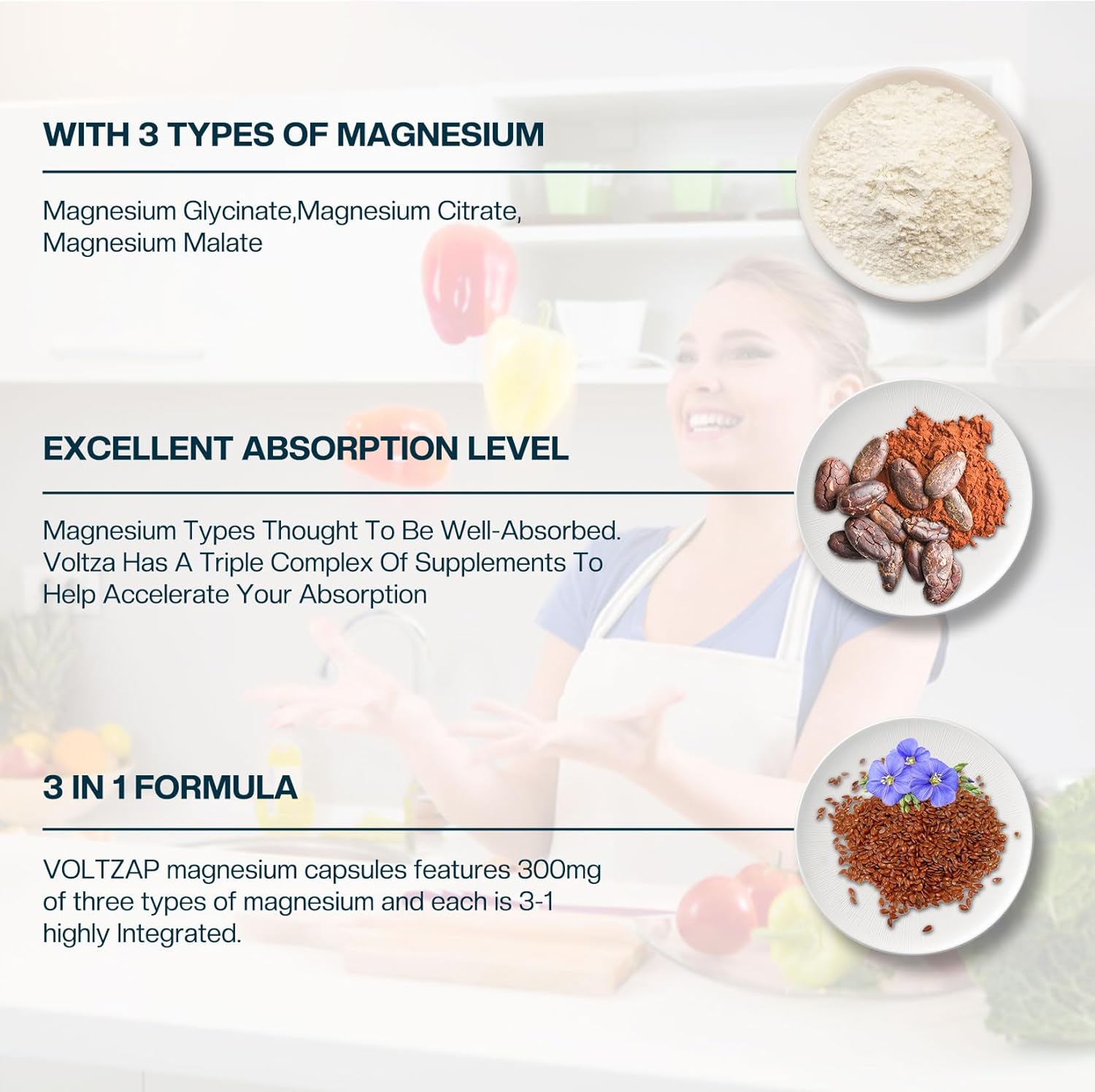 300mg Magnesium Capsules - Triple Complex Magnesium Supplement for Energy & Nerves - 90 Count Magnesium Glycinate, Citrate, & Malate Formula by VOLTZAP