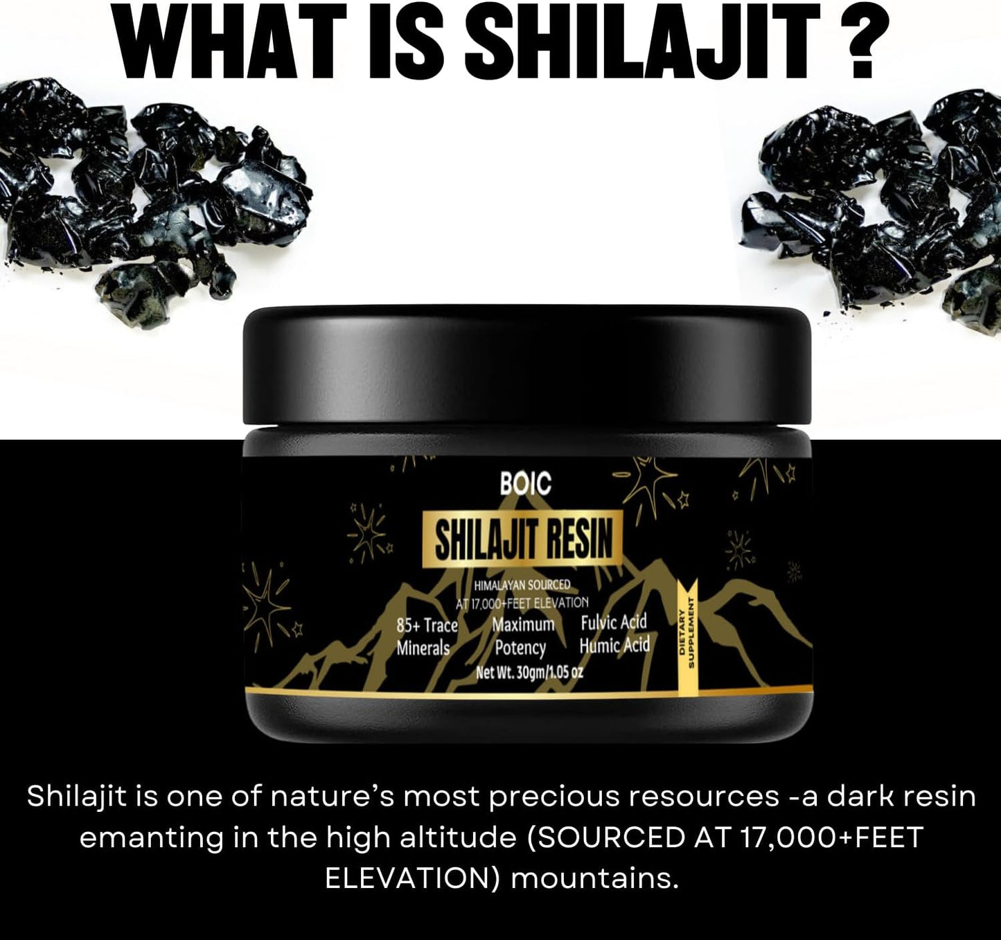 30Gm BOIC Pure Black Himalayan Shilajit Resin for Energy and Immune Support - 60 Day Supply for Men and Women